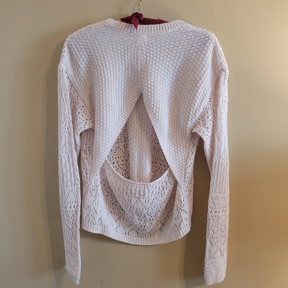 4/$15 SALE Xhilaration | Pale Pink Knit Crochet Sweater EUC Medium Open Back - Picture 1 of 8